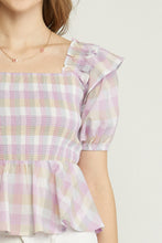 Load image into Gallery viewer, Lavender Ruffle Smocked Top