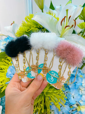 White Puff Crystal Hoops