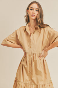 Tan Button Up Midi
