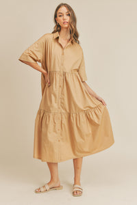 Tan Button Up Midi