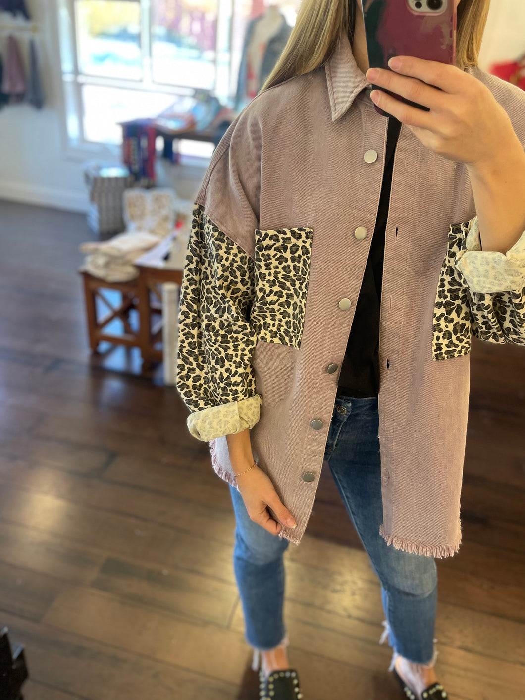 Purple & Leopard Denim Jacket