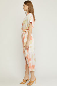 Coral Watercolor Midi Dress