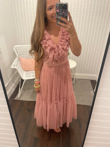 Mauve Ruffle Midi Dress